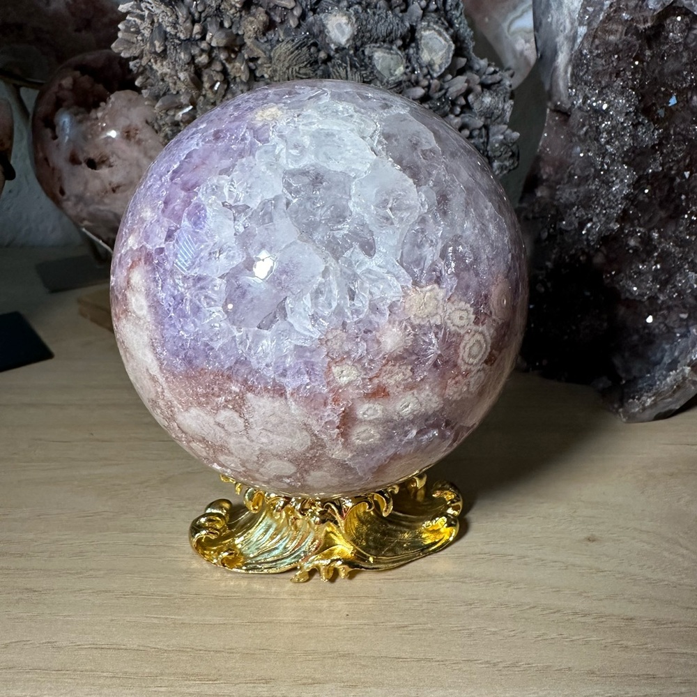 Extra Large 100MM Pink Flower Amethyst Natural Crystal Sphere